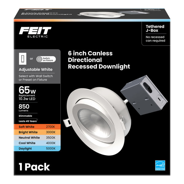 Feit Electric 6 In. Adjustable White Adjustable Angle Recessed LED Downlight