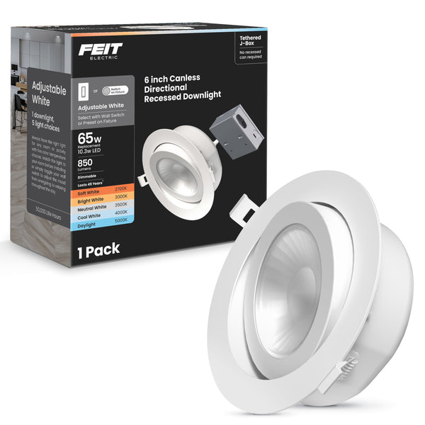 Feit Electric 6 In. Adjustable White Adjustable Angle Recessed LED Downlight
