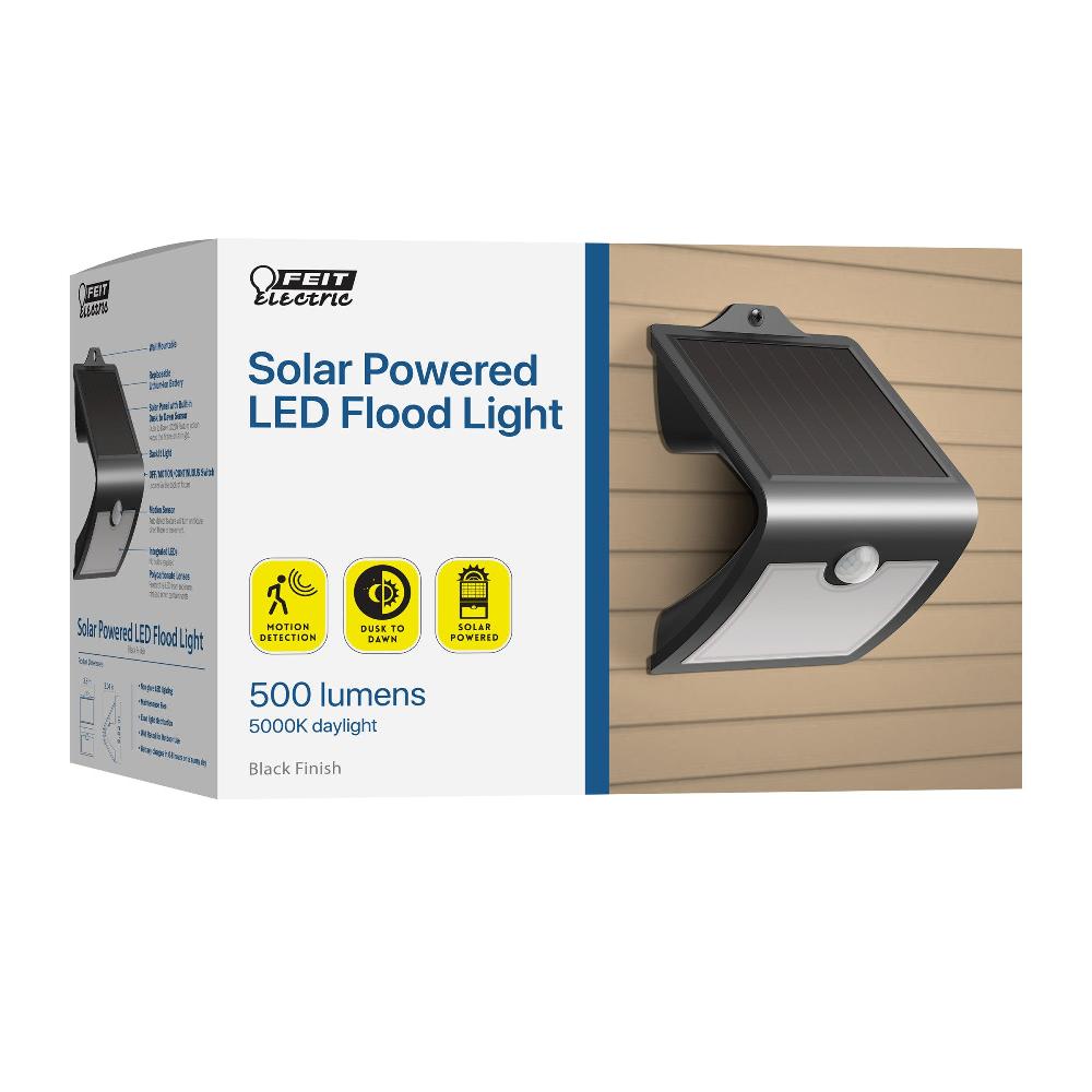 Feit Electric 6 In. Daylight White (5000K) Black V-Shape Solar Powered LED Flood Light With Dusk To Dawn And Motion Sensor