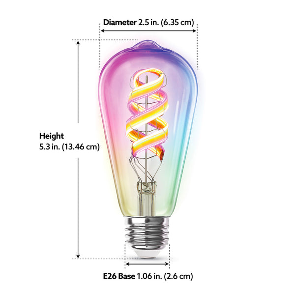 Feit Electric 60W Replacement ST21 E26 Dimmable Color Changing Spiral Filament Vintage Decorative Smart Wifi LED Light Bulb