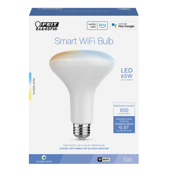 Feit Electric 7.2W (65W Replacement) Tunable White E26 Base BR30 Smart Wi-Fi Light Bulb
