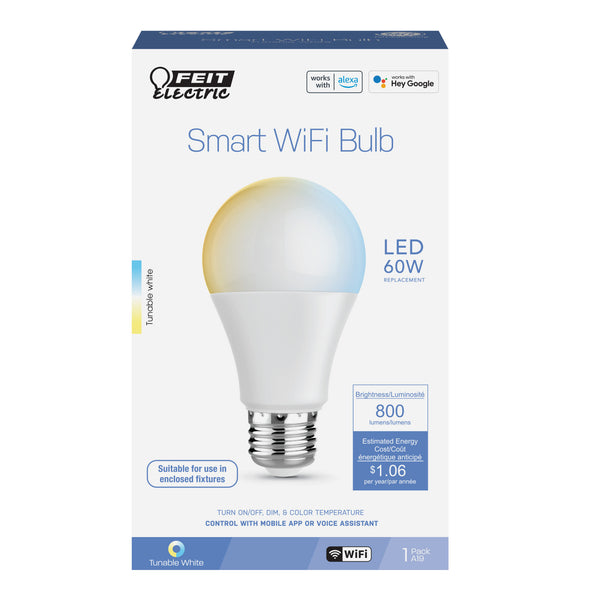 Feit Electric 8.8W (60W Replacement) Tunable White E26 Base A19 Smart WiFi LED Light Bulb