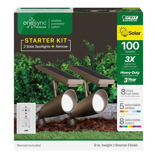 Feit Electric 8 In. OneSync Landscape Bronze Solar Spotlight Starter Kit (2-Pack)