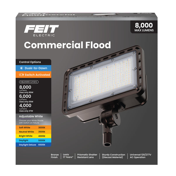 Feit Electric 8000/6000/4000 Lumens Adjustable White Commercial Flood Light Bronze