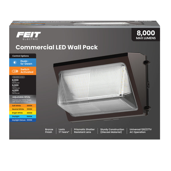 Feit Electric 8000/6000/4000 Lumens Adjustable White Commercial Wall Pack Light