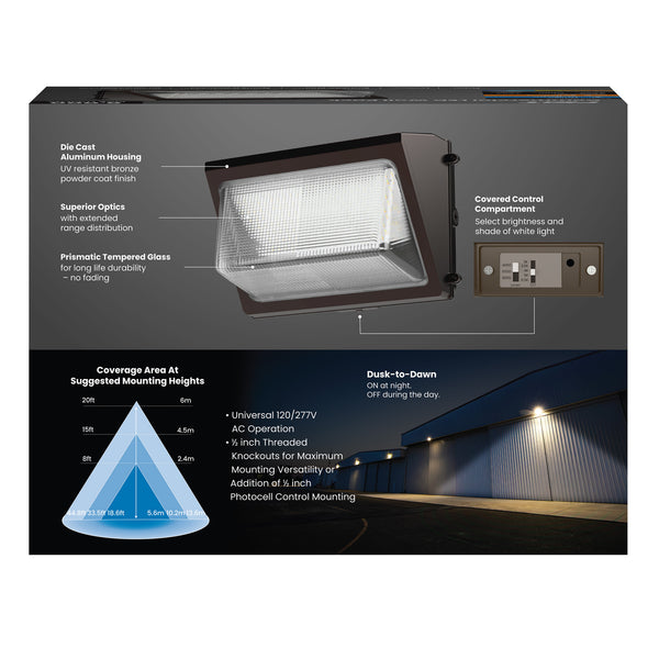 Feit Electric 8000/6000/4000 Lumens Adjustable White Commercial Wall Pack Light