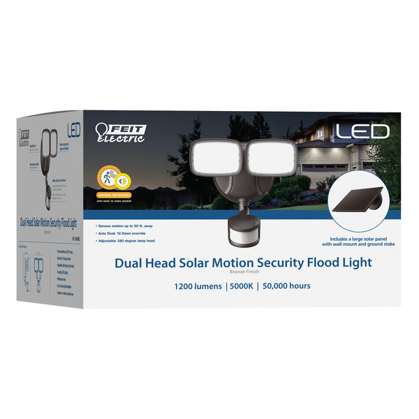 Feit Electric 9.5 In. Daylight White (5000K) Bronze Dual Head LED Flood Solar Security Lights With Motion Sensor