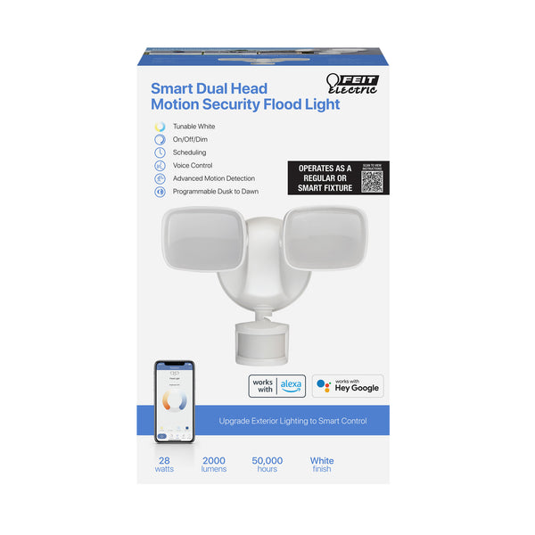 Feit Electric 9 In. 28W Tunable White Dual Head Smart Motion Security Flood Light In White With Alexa Google