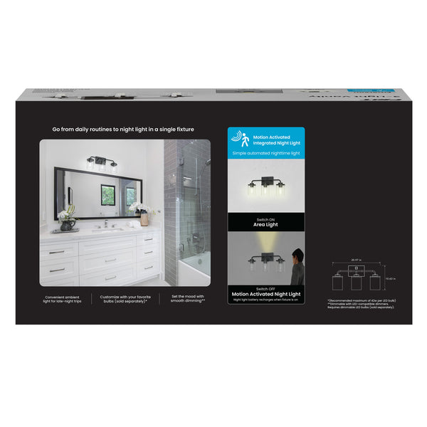 Feit Electric Chamblee 3-Light Vanity With Motion Night Light Matte Black