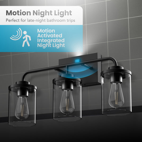 Feit Electric Chamblee 3-Light Vanity With Motion Night Light Matte Black