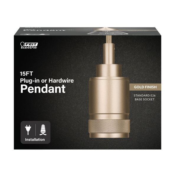 Feit Electric Industrial Style Pendant Light Fixture Matte Gold Finish (No Bulb Or Shade Included)