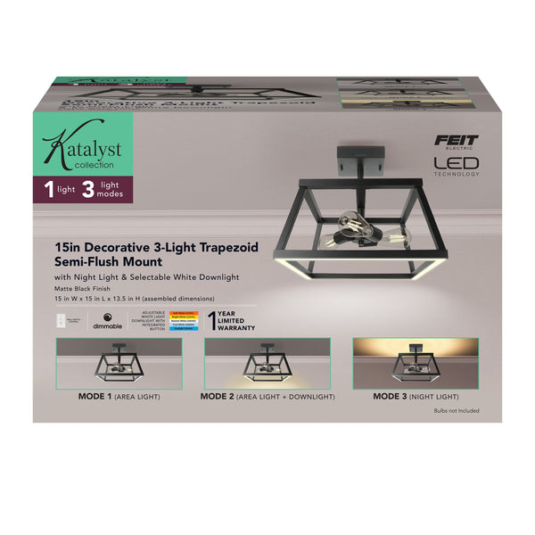 Feit Electric Katalyst Collection 15 In. Decorative 3-Light Trapezoid Semi-Flush Mount