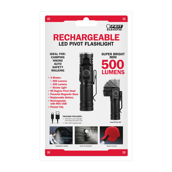 Feit Electric Rechargeable LED Pivot Flashlight With Magnetic Base And Clip