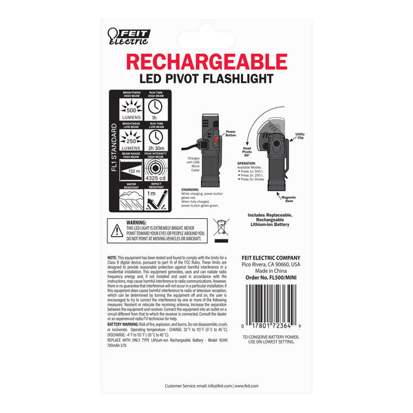 Feit Electric Rechargeable LED Pivot Flashlight With Magnetic Base And Clip