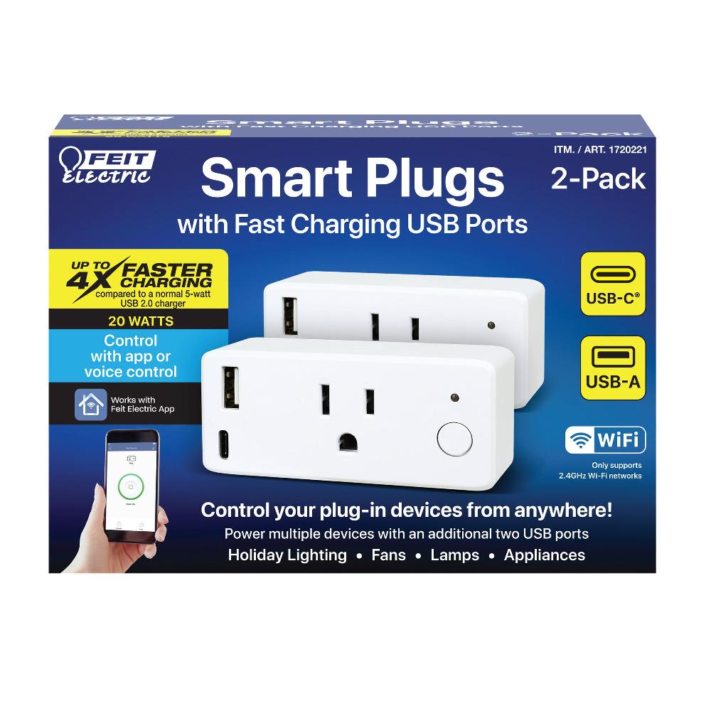 Feit Electric Smart Wi-Fi Plug With USB-A And USB-C Port (2-Pack)