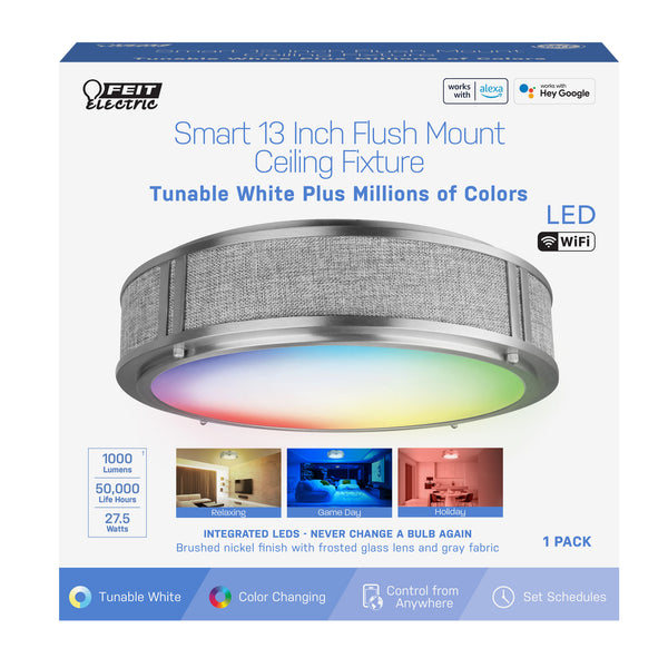 Feit Electric Smart WiFi 13 In. Flush Mount RGBW Ceiling Fixture Works With Alexa / Hey Google