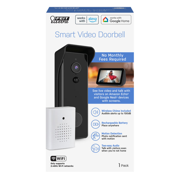 Feit Electric Wired Or Battery-Powered Smart Wi-Fi Video Doorbell Camera With Motion Detection And Two-Way Audio