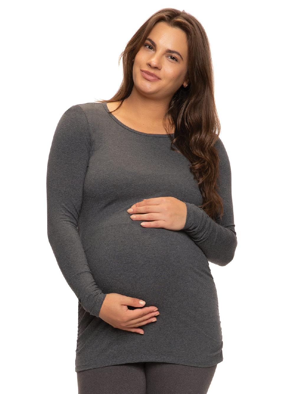 Felina Cotton Modal Maternity Side Shirred L/S Crewneck Shirt