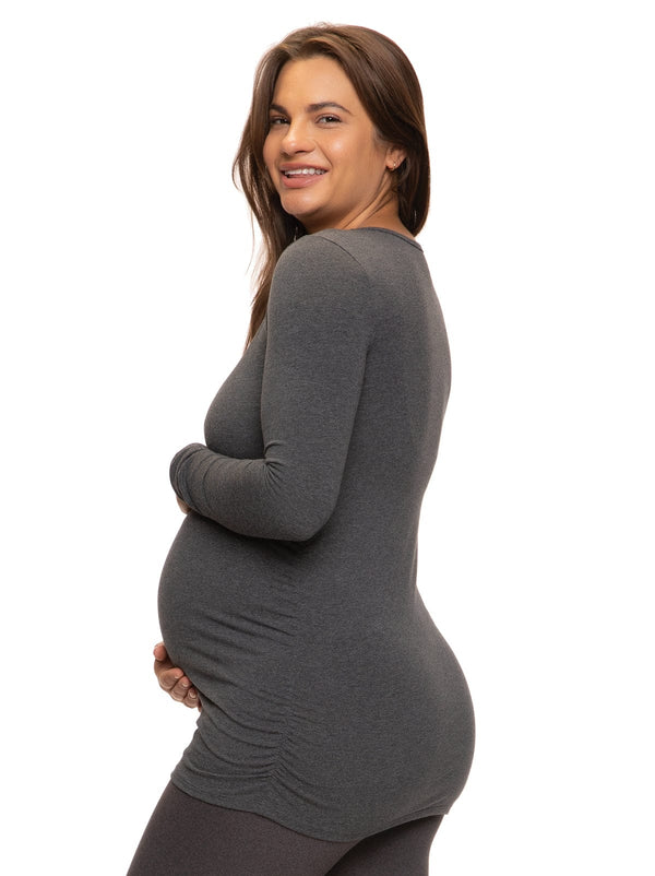 felina Cotton Modal Maternity Side Shirred L/S Crewneck Shirt