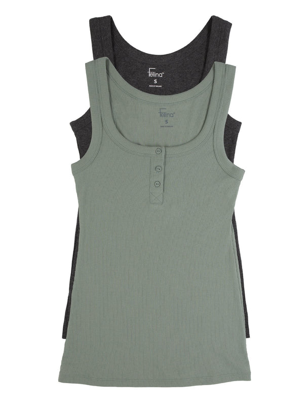 felina Ribbed Henley Tank 2-Pack