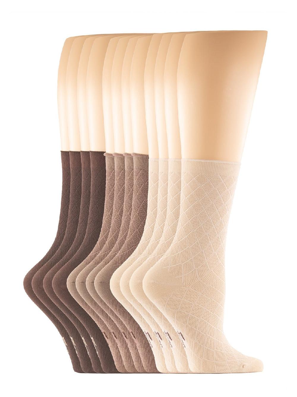 Felina Texture Mesh Roll Up Top Crew Socks 6-Pack