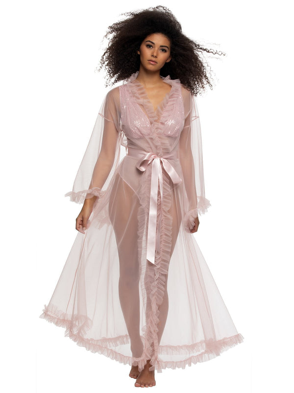felina Veil Tulle Ruffle Peignoir Robe