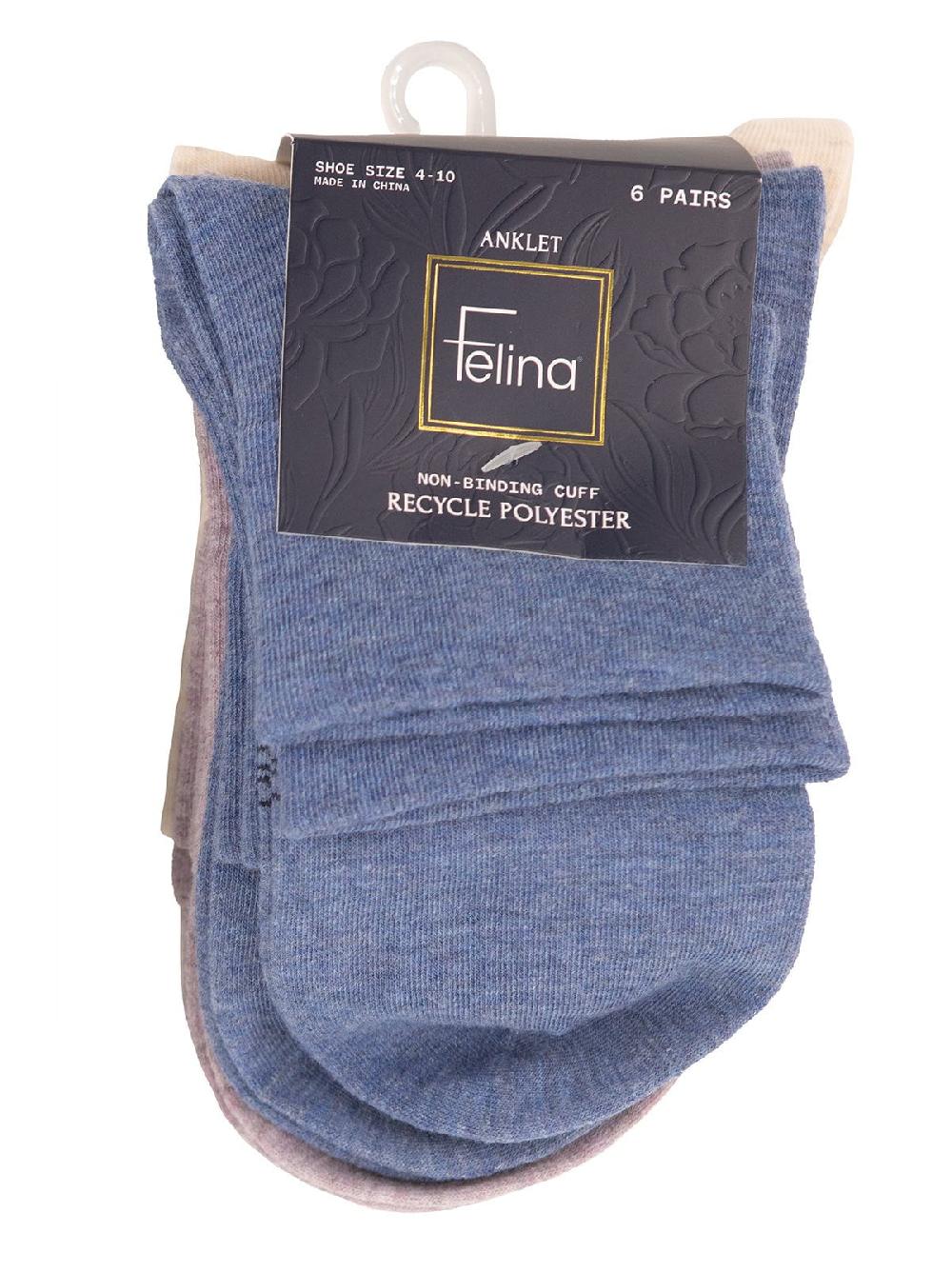 Felina Lightweight Non- Binding Top Anklet Sock 6-Pack