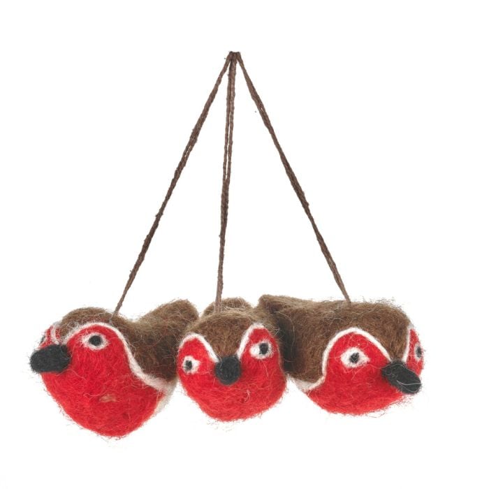 Felt So Good Baby Red Robins (Set Of 3) Hanging Biodegradable Christmas Tree Decoration
