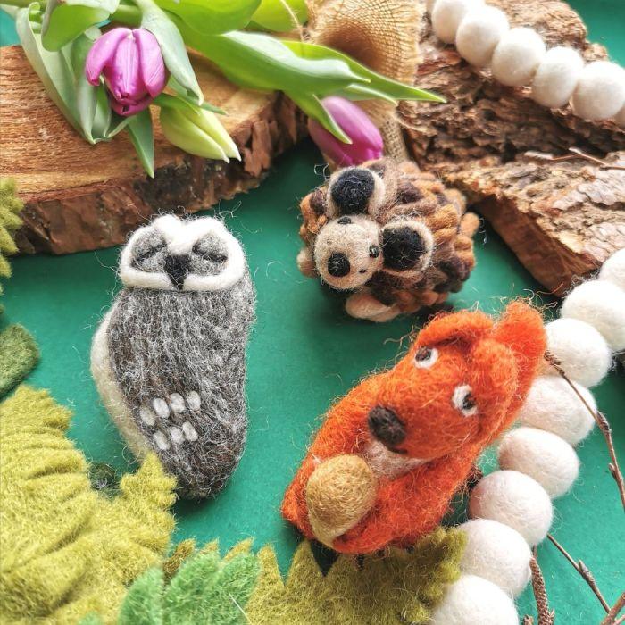 Felt So Good Grey Owl Biodegradable Handmade Hanging Needle Felt Decoration
