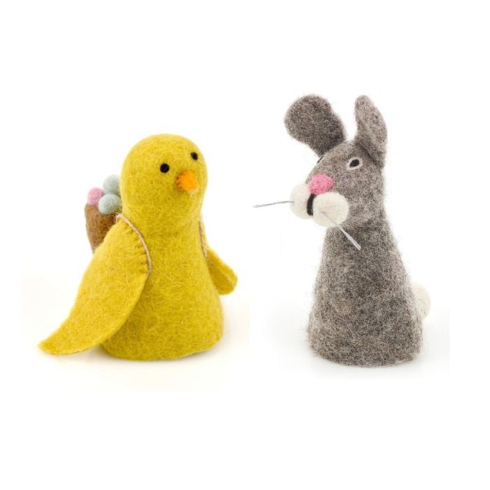 felt so good Handmade Biodegradable Felt Easter Yellow Chick or Grey Bunny Cosy Decoration