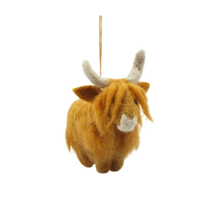 felt so good Handmade Biodegradable Hanging Felt Highland Cow Decoration