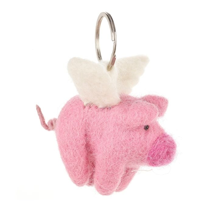Felt So Good Handmade Fair Trade Needle Felt Flying Pig Keyring