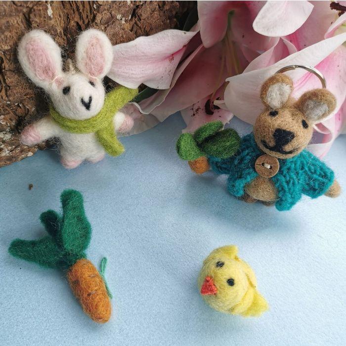 Felt So Good Handmade Fair Trade Needle Felt Rabbit In Cardigan Keyring