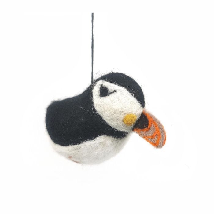 felt so good Handmade Fair trade Puffin Hanging Needle Felted Decoration