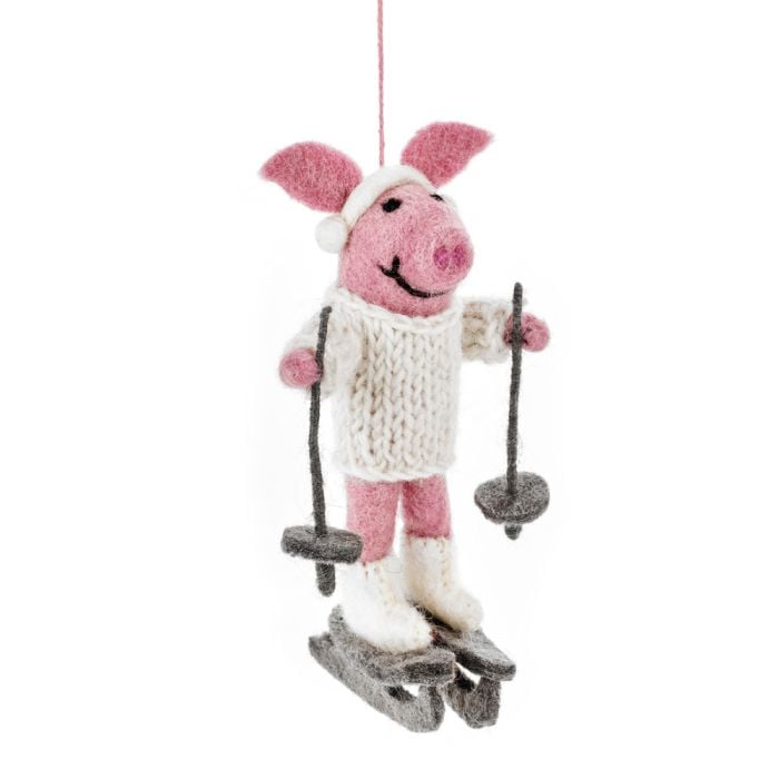 felt so good Handmade Felt Alpine Swine Hanging Pig Christmas Decoration