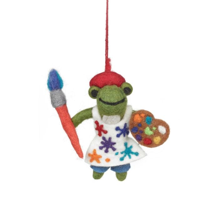 felt so good Handmade Felt André the Artist Frog Hanging Decoration