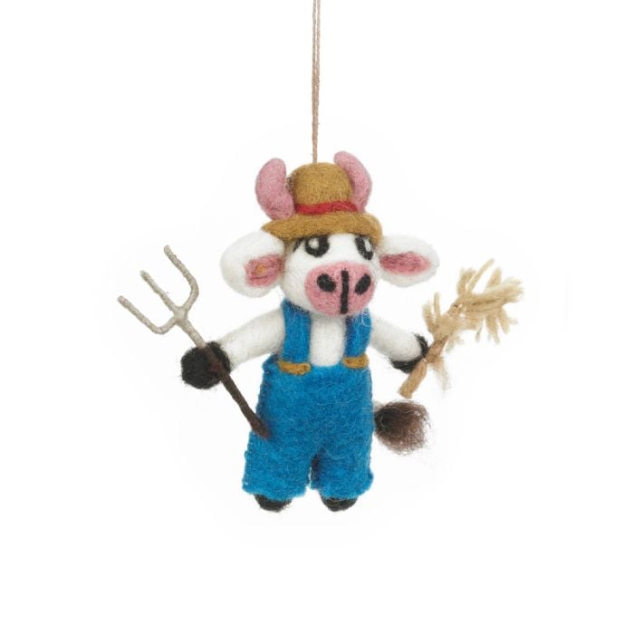 felt so good Handmade Felt Angus the Cow Hanging Farmer Decoration