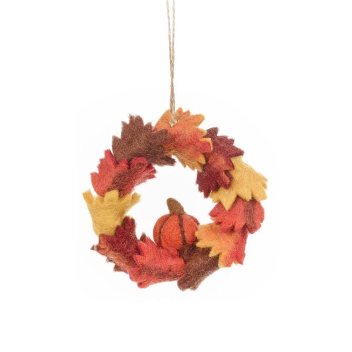 felt so good Handmade Felt Autumn Leaves & Pumpkin Wreath Home Decoration