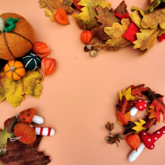 Felt So Good Handmade Felt Autumn Leaves & Toadstool Wreath Home Decoration
