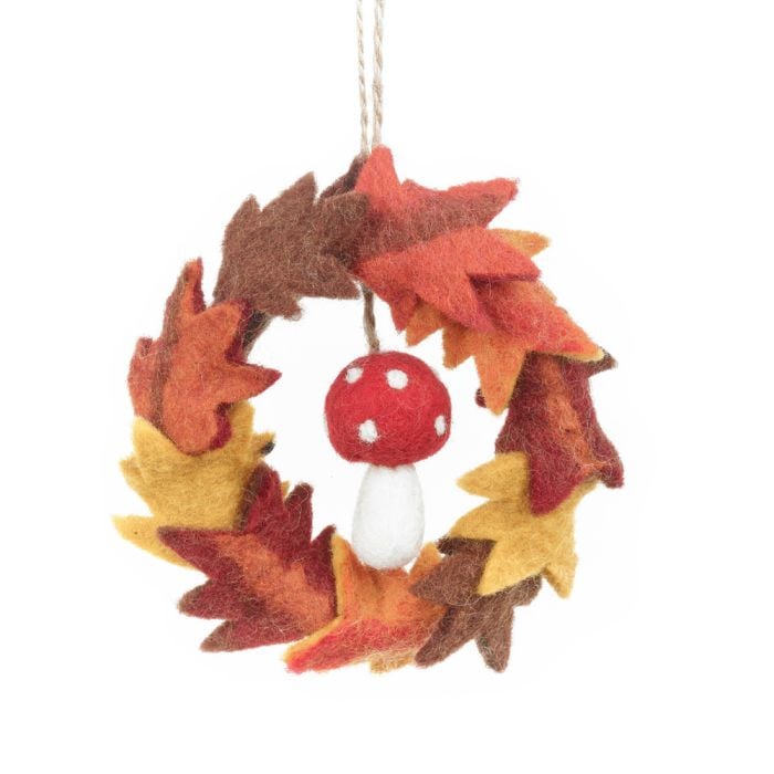 felt so good Handmade Felt Autumn Leaves & Toadstool Wreath Home Decoration