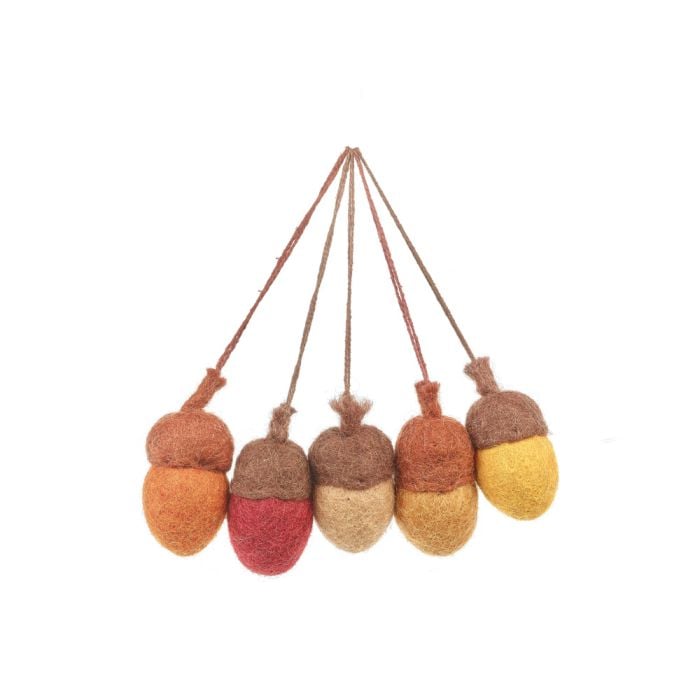 felt so good Handmade Felt Autumnal Acorns Set of 5 Hanging Decorations