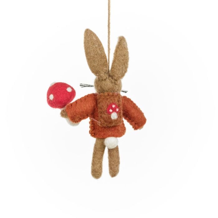 Felt So Good Handmade Felt Autumnal Russell The Hare Toadstool Forager Hanging Decoration