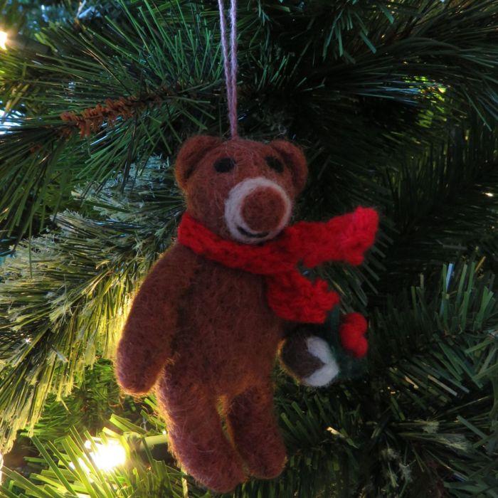 Felt So Good Handmade Felt Biodegradable Bear With Scarf Hanging Christmas Decoration
