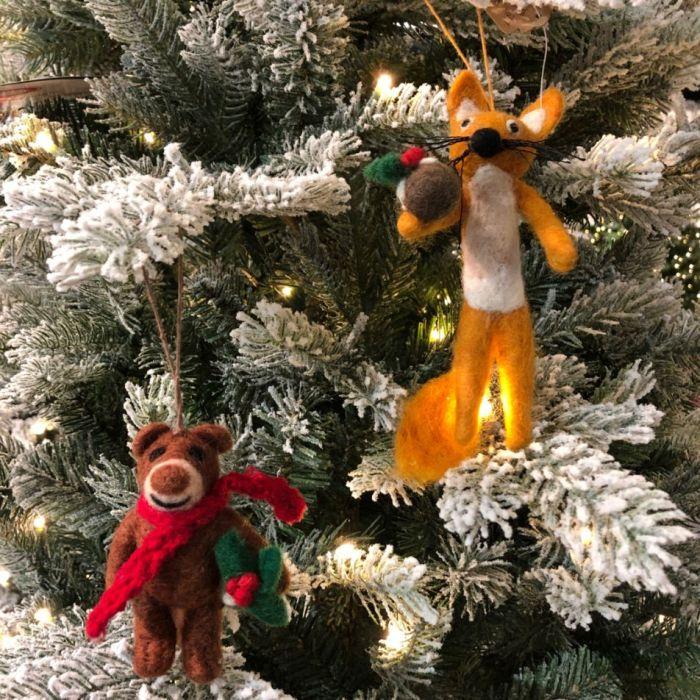 Felt So Good Handmade Felt Biodegradable Bear With Scarf Hanging Christmas Decoration