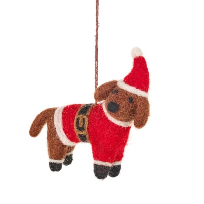 felt so good Handmade Felt Biodegradable Buddy the Festive Dog Tree Hanging Decoration