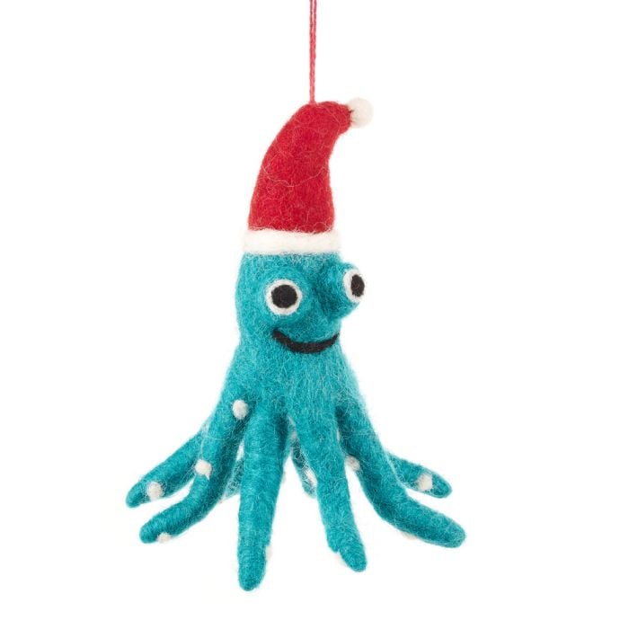 felt so good Handmade Felt Biodegradable Christmas Octopus Tree Hanging Decoration