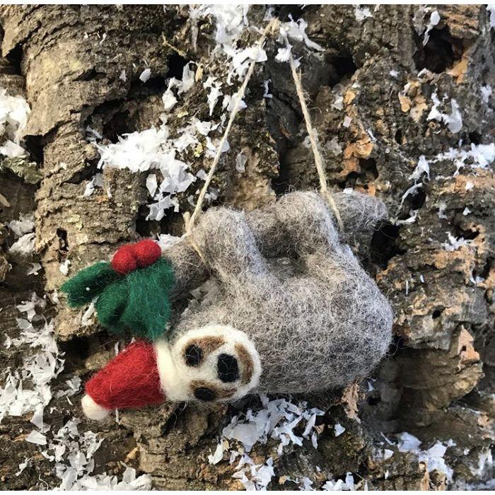 felt so good Handmade Felt Biodegradable Christmas Sloth Tree Hanging Decoration