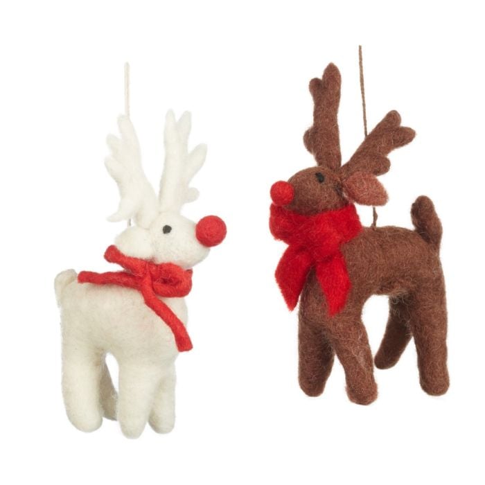Felt So Good Handmade Felt Biodegradable Christmas White Rudolph Hanging Decoration