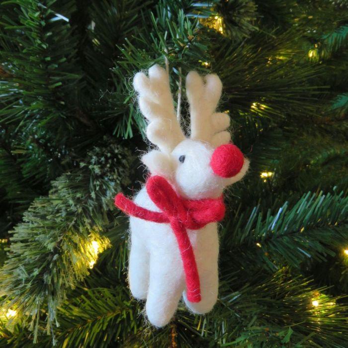 Felt So Good Handmade Felt Biodegradable Christmas White Rudolph Hanging Decoration