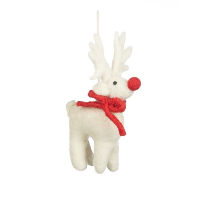felt so good Handmade Felt Biodegradable Christmas White Rudolph Hanging Decoration